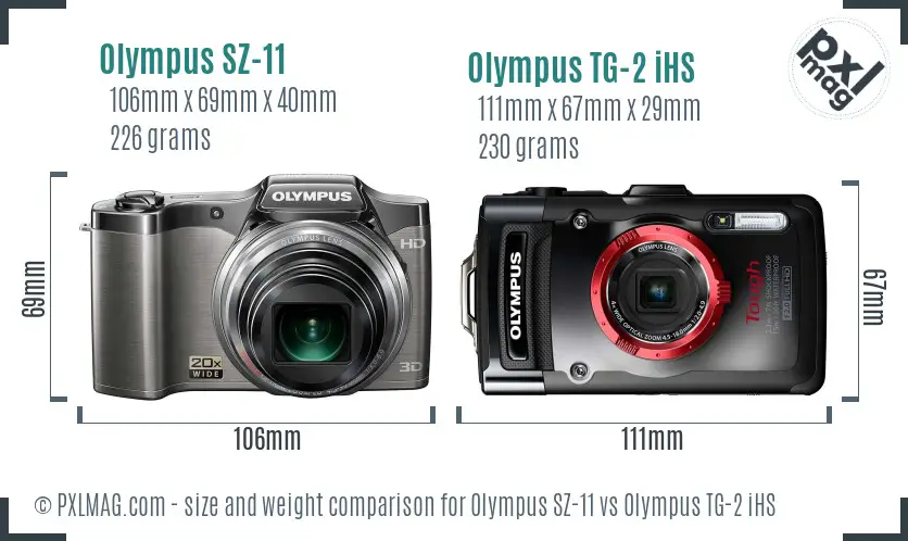 Olympus SZ-11 vs Olympus TG-2 iHS size comparison