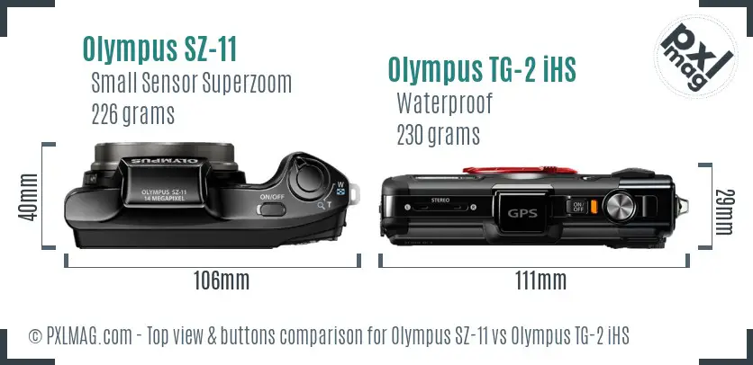 Olympus SZ-11 vs Olympus TG-2 iHS top view buttons comparison