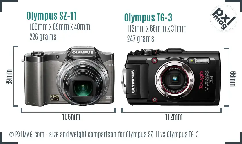 Olympus SZ-11 vs Olympus TG-3 size comparison