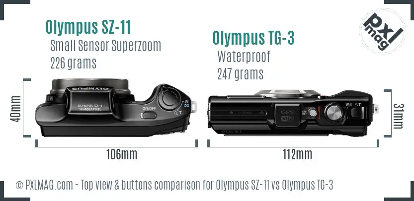Olympus SZ-11 vs Olympus TG-3 top view buttons comparison