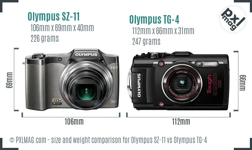 Olympus SZ-11 vs Olympus TG-4 size comparison