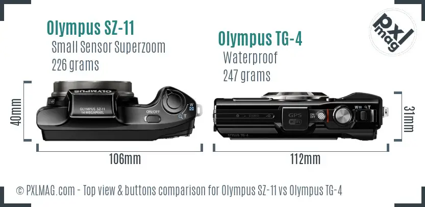 Olympus SZ-11 vs Olympus TG-4 top view buttons comparison