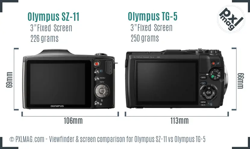 Olympus SZ-11 vs Olympus TG-5 Screen and Viewfinder comparison