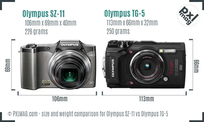 Olympus SZ-11 vs Olympus TG-5 size comparison