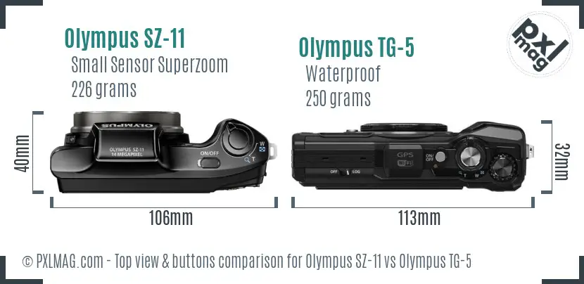 Olympus SZ-11 vs Olympus TG-5 top view buttons comparison