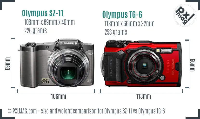 Olympus SZ-11 vs Olympus TG-6 size comparison
