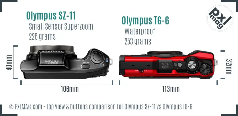 Olympus SZ-11 vs Olympus TG-6 top view buttons comparison