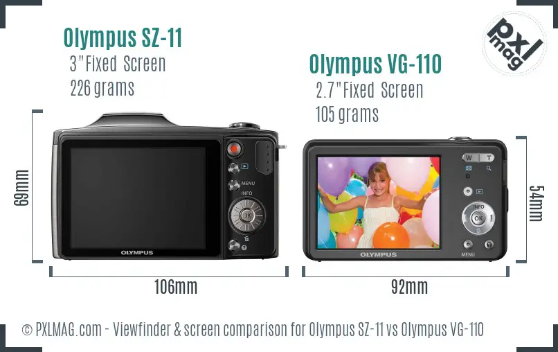 Olympus SZ-11 vs Olympus VG-110 Screen and Viewfinder comparison