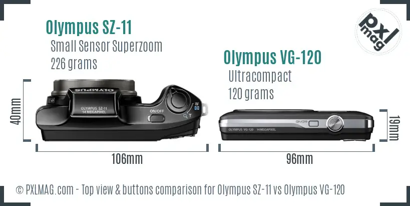 Olympus SZ-11 vs Olympus VG-120 top view buttons comparison