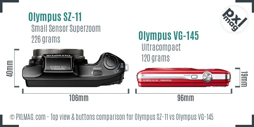 Olympus SZ-11 vs Olympus VG-145 top view buttons comparison
