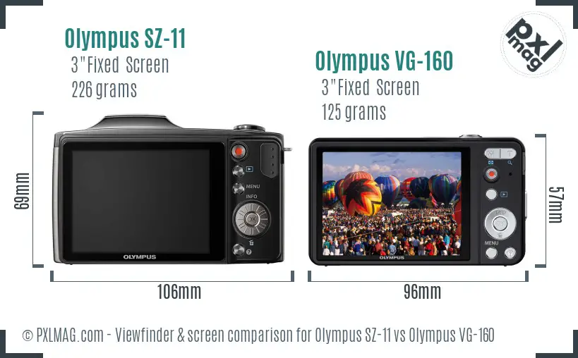 Olympus SZ-11 vs Olympus VG-160 Screen and Viewfinder comparison