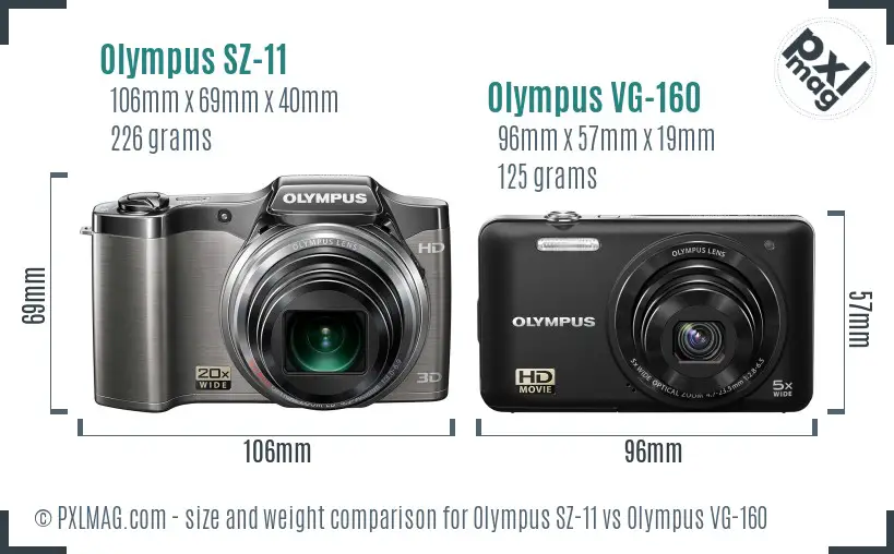 Olympus SZ-11 vs Olympus VG-160 size comparison