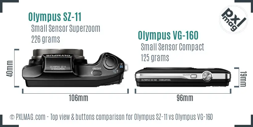 Olympus SZ-11 vs Olympus VG-160 top view buttons comparison