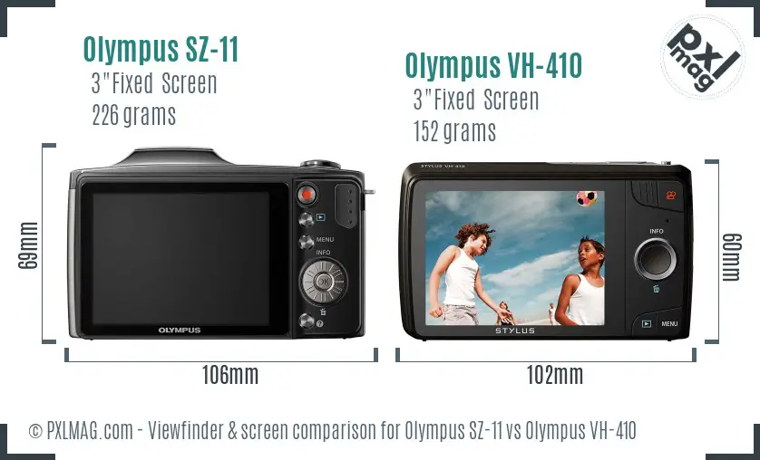 Olympus SZ-11 vs Olympus VH-410 Screen and Viewfinder comparison