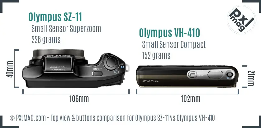 Olympus SZ-11 vs Olympus VH-410 top view buttons comparison