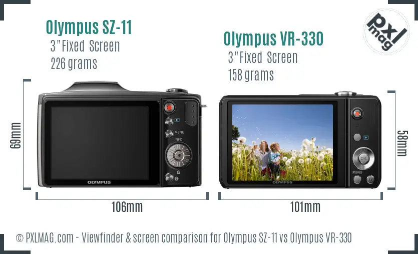 Olympus SZ-11 vs Olympus VR-330 Screen and Viewfinder comparison