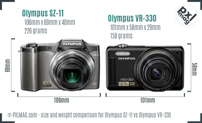Olympus SZ-11 vs Olympus VR-330 size comparison