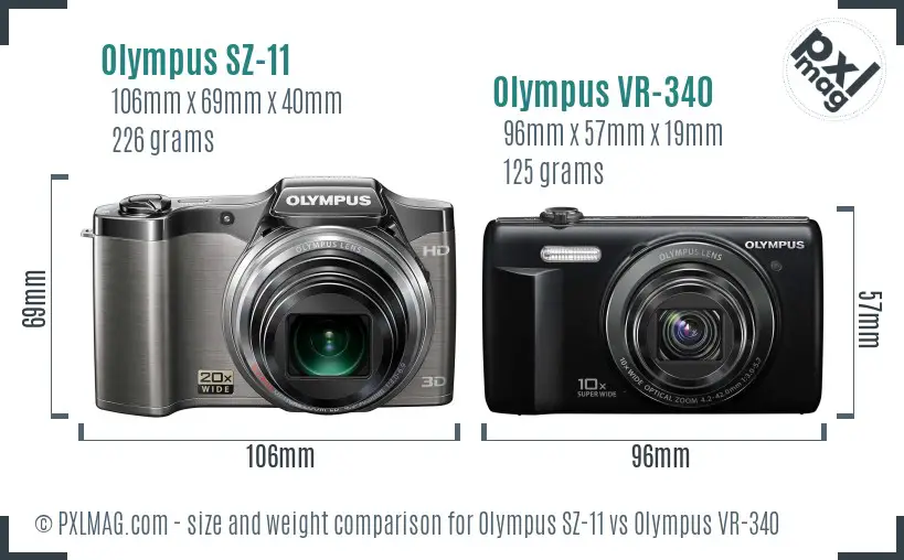 Olympus SZ-11 vs Olympus VR-340 size comparison