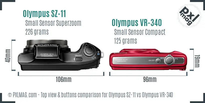Olympus SZ-11 vs Olympus VR-340 top view buttons comparison