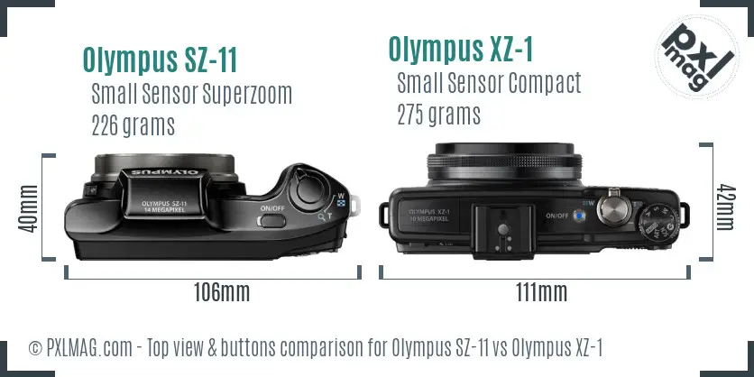 Olympus SZ-11 vs Olympus XZ-1 top view buttons comparison