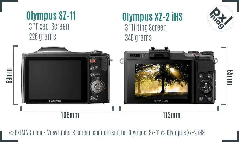 Olympus SZ-11 vs Olympus XZ-2 iHS Screen and Viewfinder comparison