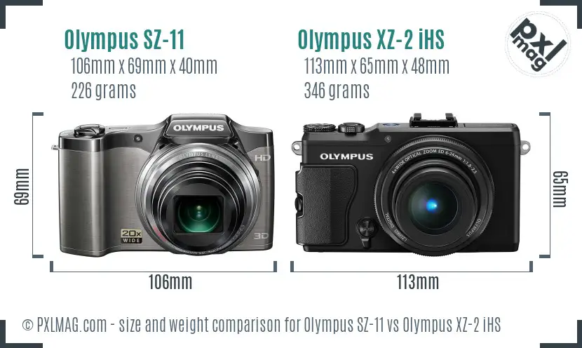 Olympus SZ-11 vs Olympus XZ-2 iHS size comparison