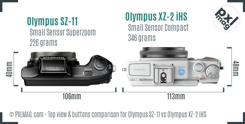 Olympus SZ-11 vs Olympus XZ-2 iHS top view buttons comparison
