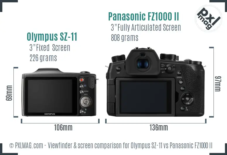Olympus SZ-11 vs Panasonic FZ1000 II Screen and Viewfinder comparison