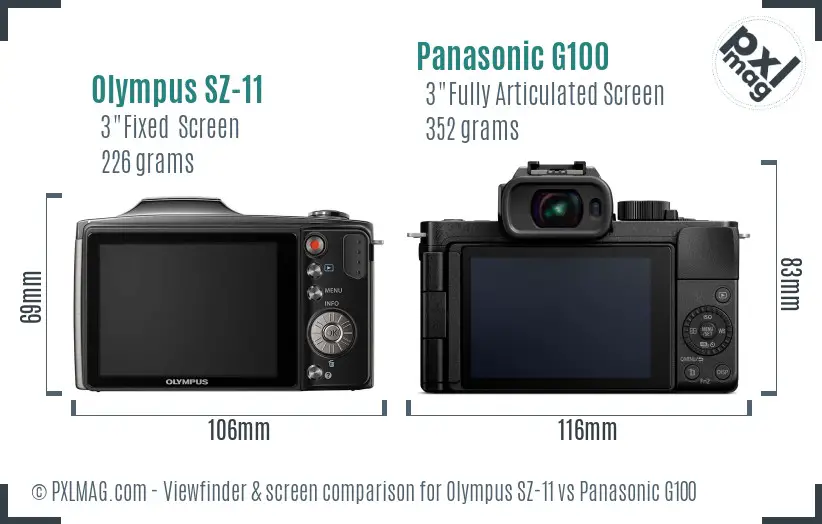 Olympus SZ-11 vs Panasonic G100 Screen and Viewfinder comparison