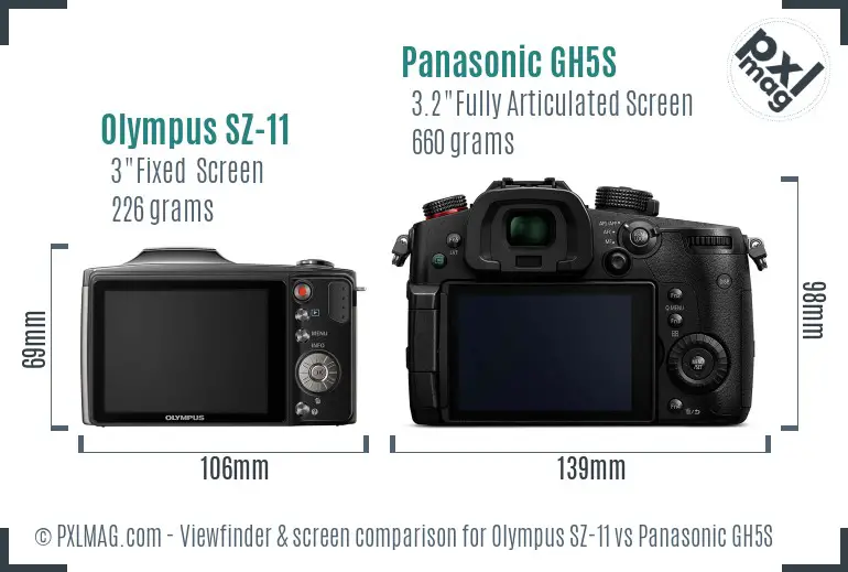 Olympus SZ-11 vs Panasonic GH5S Screen and Viewfinder comparison