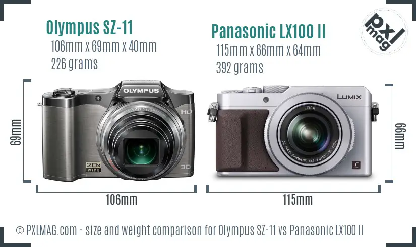 Olympus SZ-11 vs Panasonic LX100 II size comparison