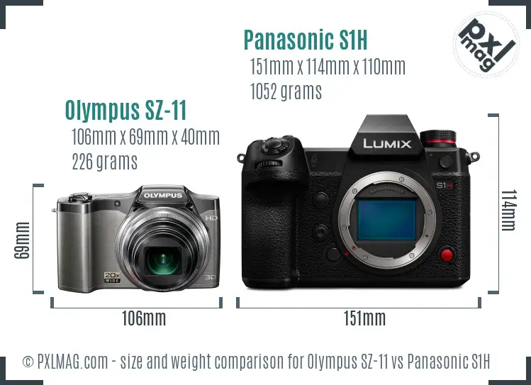 Olympus SZ-11 vs Panasonic S1H size comparison