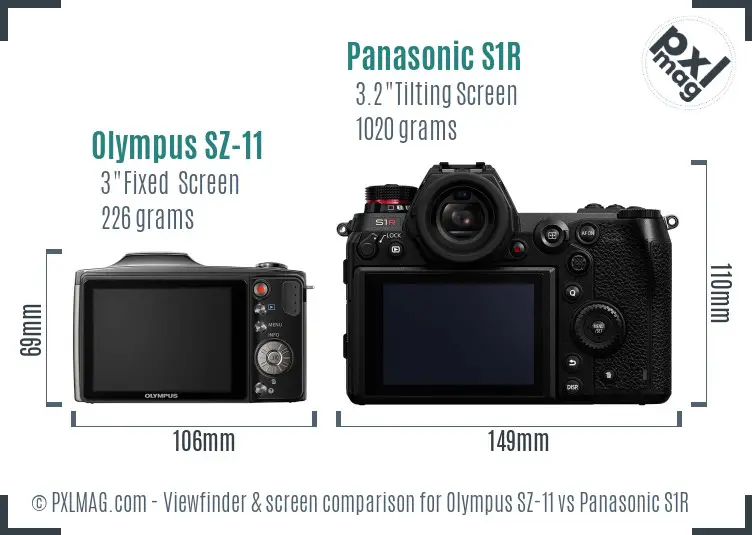 Olympus SZ-11 vs Panasonic S1R Screen and Viewfinder comparison
