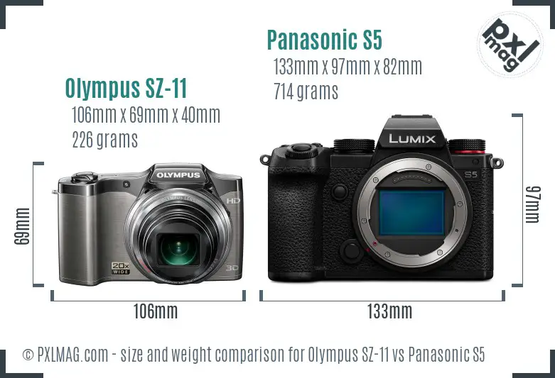Olympus SZ-11 vs Panasonic S5 size comparison