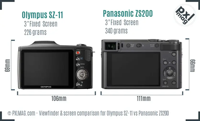 Olympus SZ-11 vs Panasonic ZS200 Screen and Viewfinder comparison