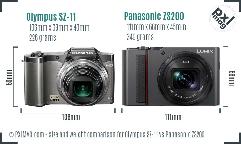 Olympus SZ-11 vs Panasonic ZS200 size comparison
