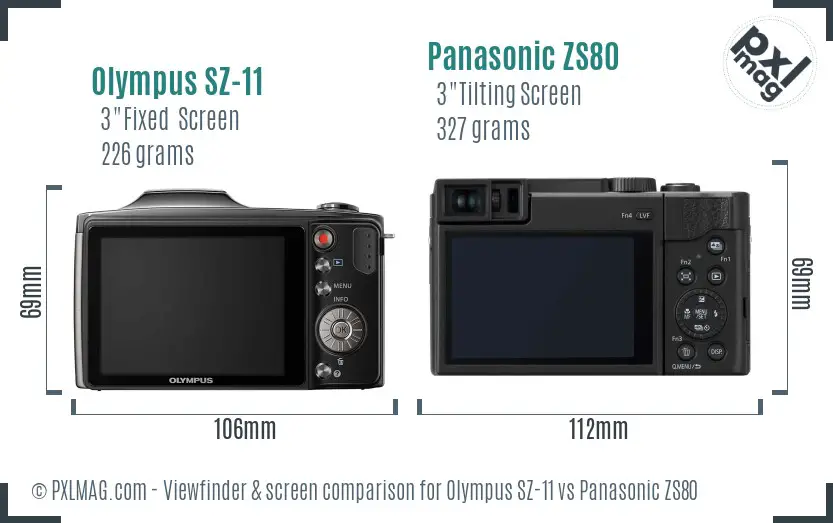 Olympus SZ-11 vs Panasonic ZS80 Screen and Viewfinder comparison
