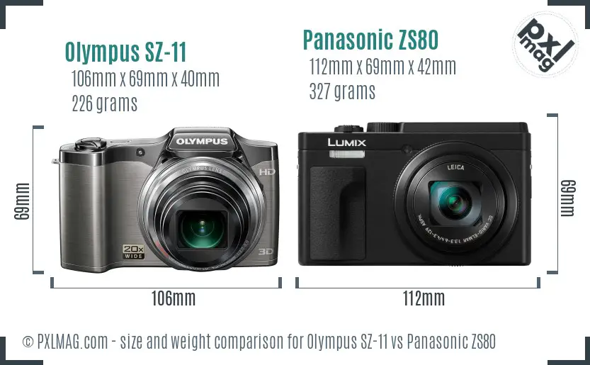 Olympus SZ-11 vs Panasonic ZS80 size comparison