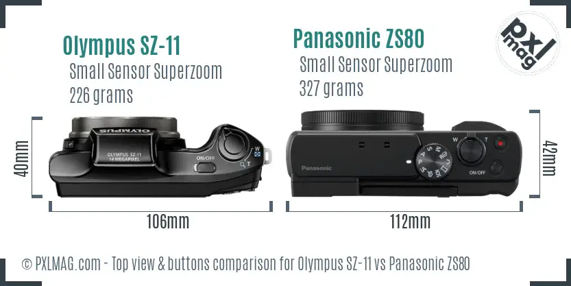 Olympus SZ-11 vs Panasonic ZS80 top view buttons comparison