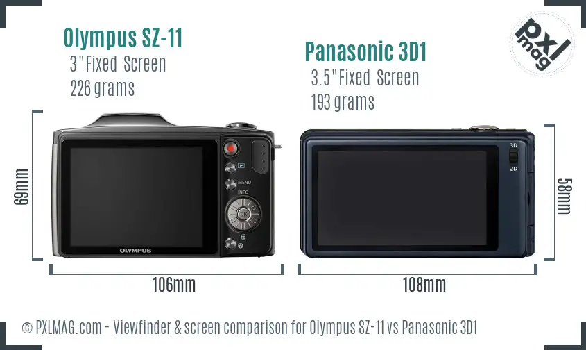 Olympus SZ-11 vs Panasonic 3D1 Screen and Viewfinder comparison