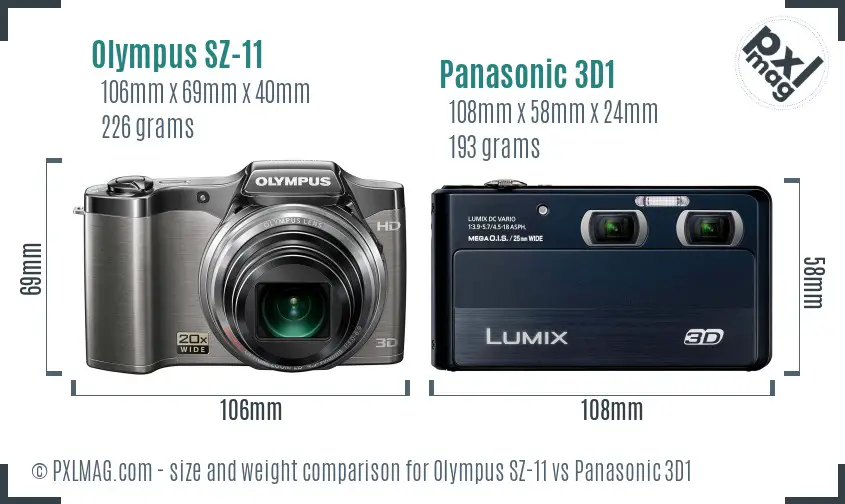 Olympus SZ-11 vs Panasonic 3D1 size comparison