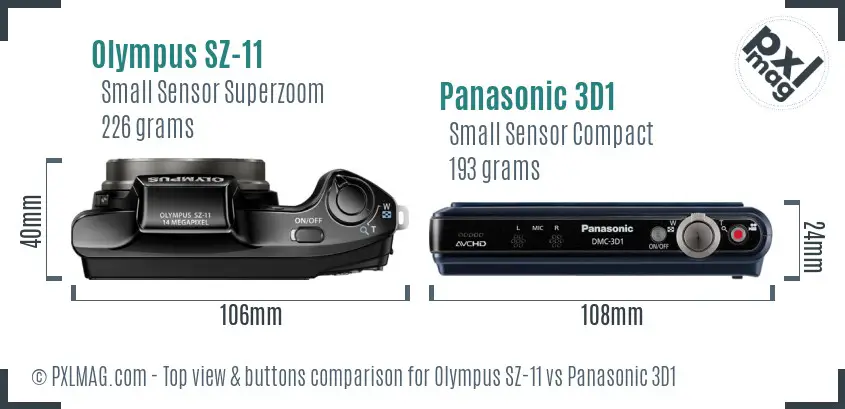 Olympus SZ-11 vs Panasonic 3D1 top view buttons comparison