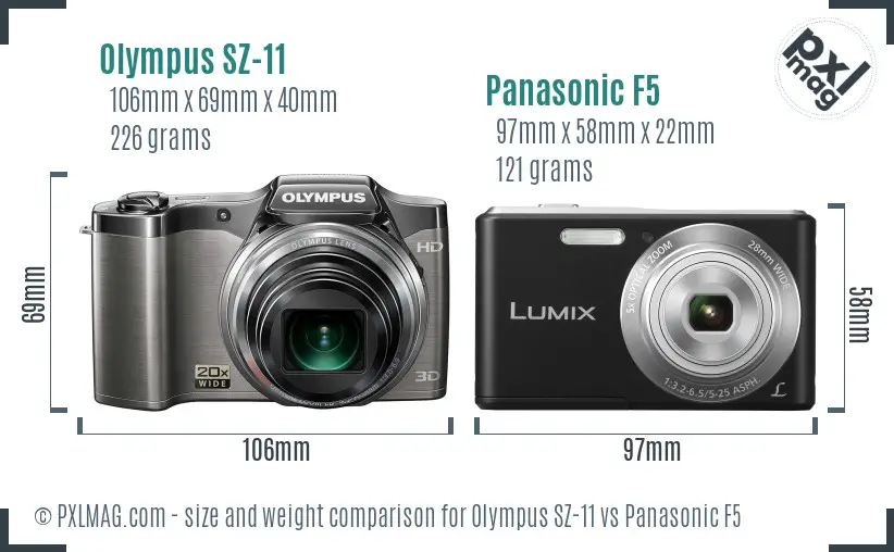 Olympus SZ-11 vs Panasonic F5 size comparison