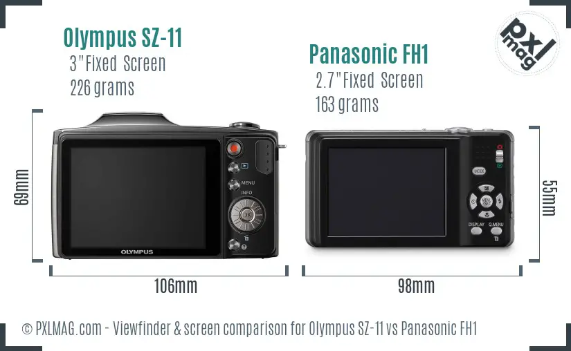 Olympus SZ-11 vs Panasonic FH1 Screen and Viewfinder comparison
