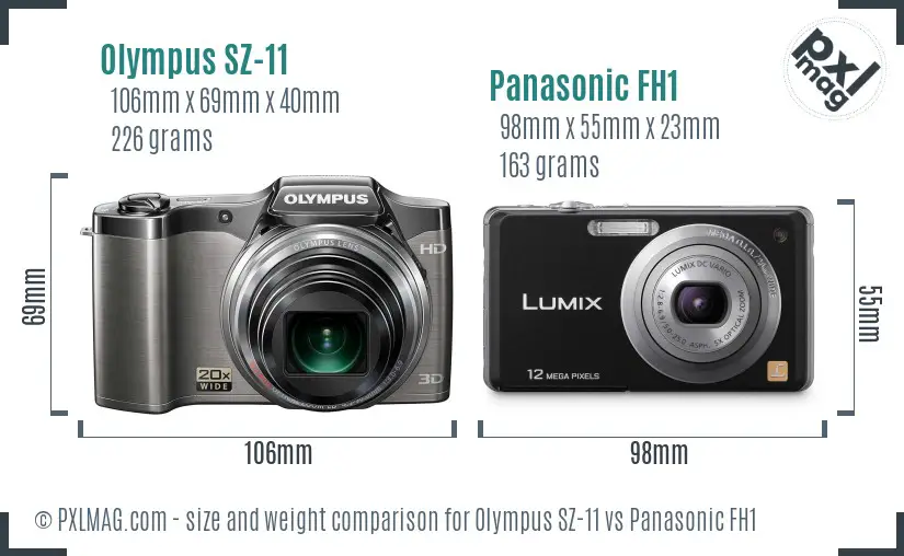 Olympus SZ-11 vs Panasonic FH1 size comparison