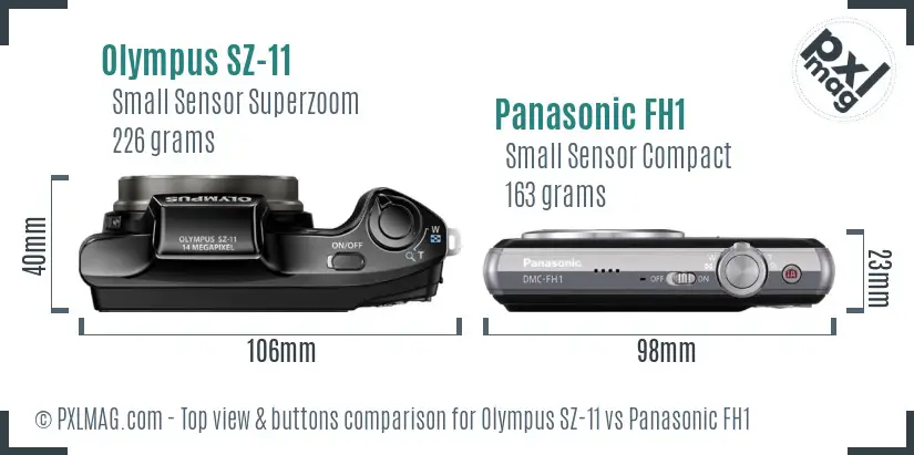 Olympus SZ-11 vs Panasonic FH1 top view buttons comparison
