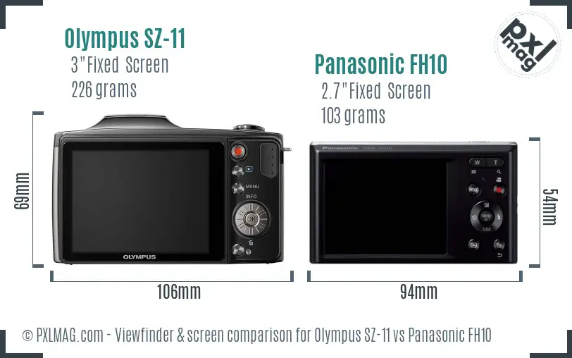 Olympus SZ-11 vs Panasonic FH10 Screen and Viewfinder comparison