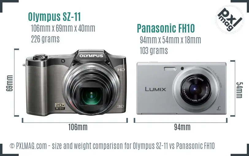 Olympus SZ-11 vs Panasonic FH10 size comparison