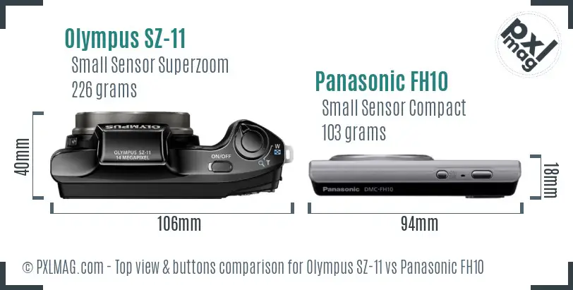 Olympus SZ-11 vs Panasonic FH10 top view buttons comparison
