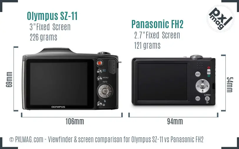 Olympus SZ-11 vs Panasonic FH2 Screen and Viewfinder comparison